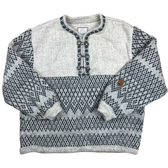 Vintage Score Norway Wool Sweateri Scandinavia Pullover Pewter Clasps Men M/L - Picture 1 of 8